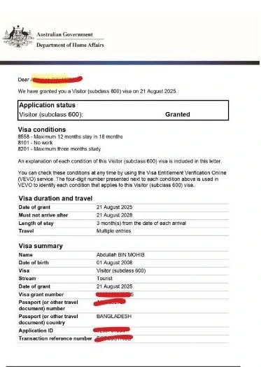 Australia visa subclass 600