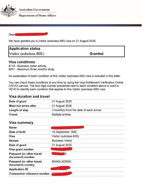 Australia Subclaa 600 visa
